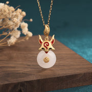 EverestArtstudios White Jade Fox Copper Coin Protection Luck Necklace Pendant
