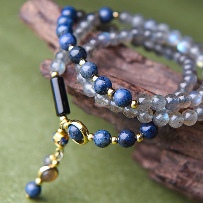 Buddha Stones Moonstone Lazurite Lapis Lazuli Calm Healing Positive Bracelet