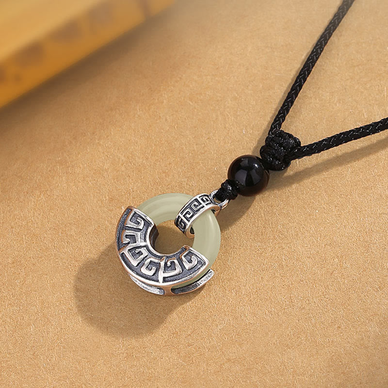 EverestArtstudios 925 Sterling Silver Natural Hetian Jade Peace Buckle Prosperity Necklace Pendant