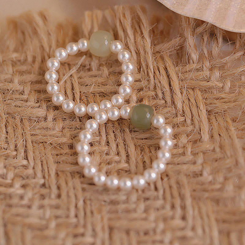 EverestArtstudios Round Jade Pearl Beads Luck Ring