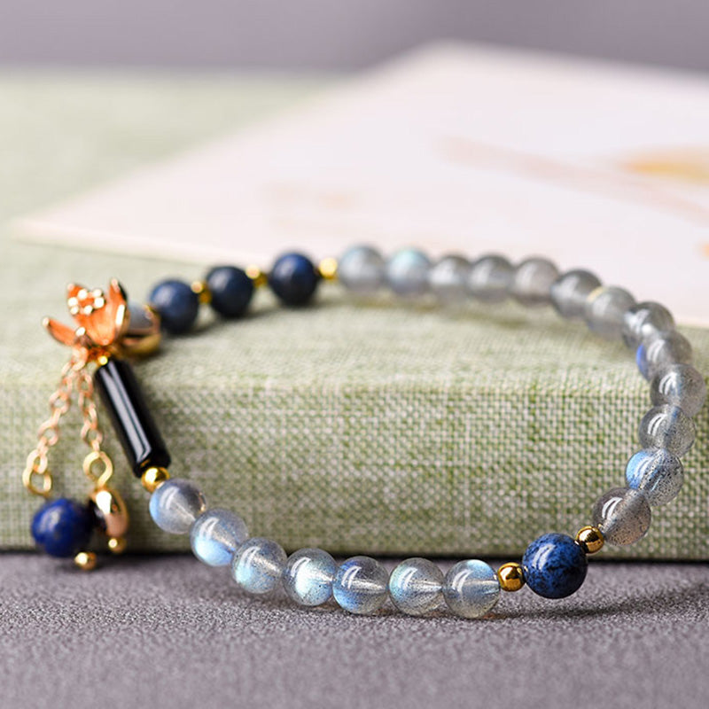 Buddha Stones Moonstone Lazurite Lapis Lazuli Calm Healing Positive Bracelet