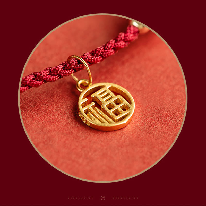 EverestArtstudios 925 Sterling Silver Good Fortune Fu Character Agate Pearl Red String Braid Bracelet