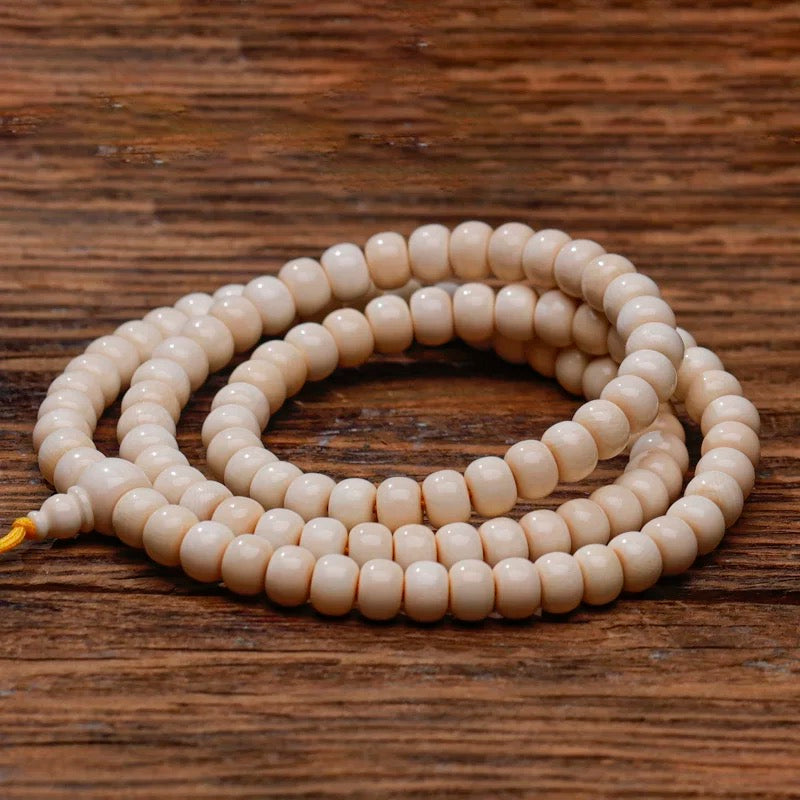 EverestArtStudios Natural Reclaimed Mammoth Ivory 108 Prayer Beads Bracelet & Mala Necklace, 8×6mm (0.31 × 0.24 inches) Handcrafted Buddhist Meditation Beads