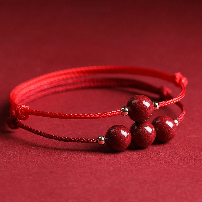 EverestArtstudios Natural Lucky Cinnabar Bead Blessing String Bracelet Anklet