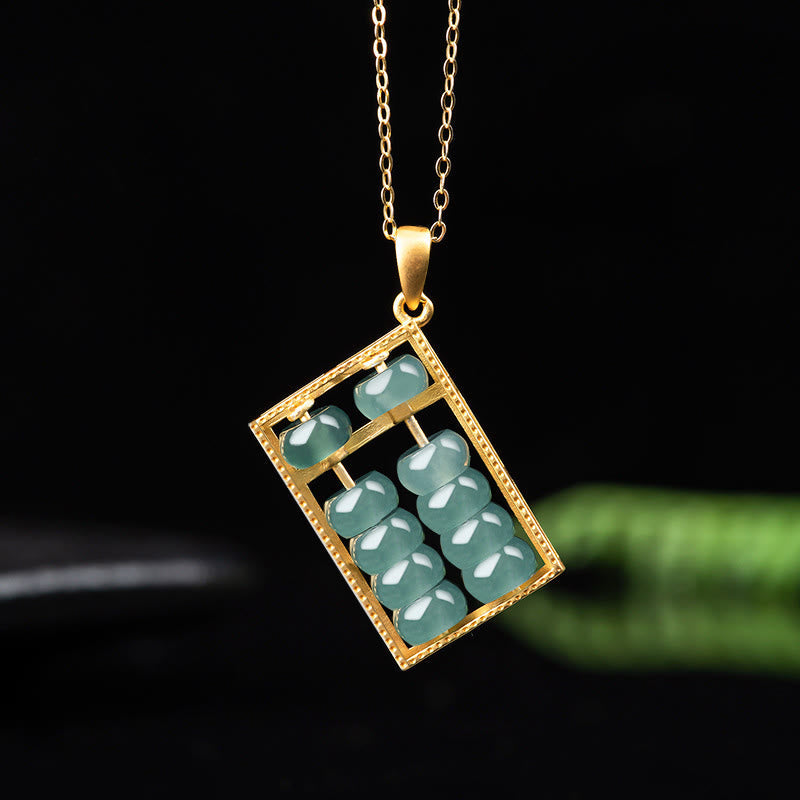 EverestArtstudios Natural Jade Abacus Pattern Abundance Titanium Steel Chain Necklace Pendant