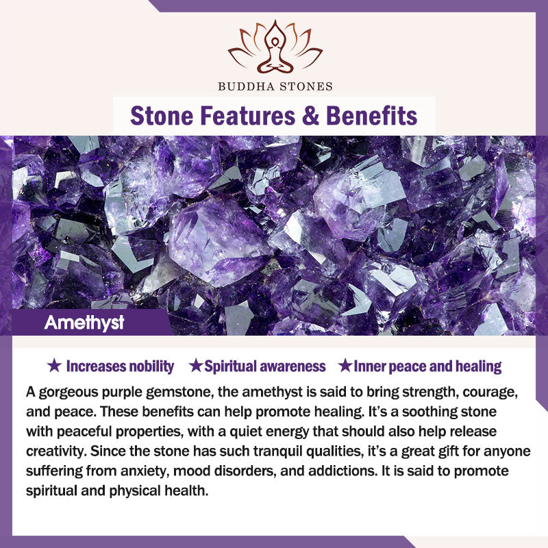 Buddha Stones Amethyst Crystal Moon Star Healing Bracelet