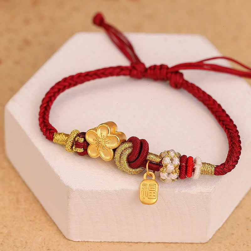 EverestArtstudios Peach Blossom Happiness Charm Luck Red String Bracelet