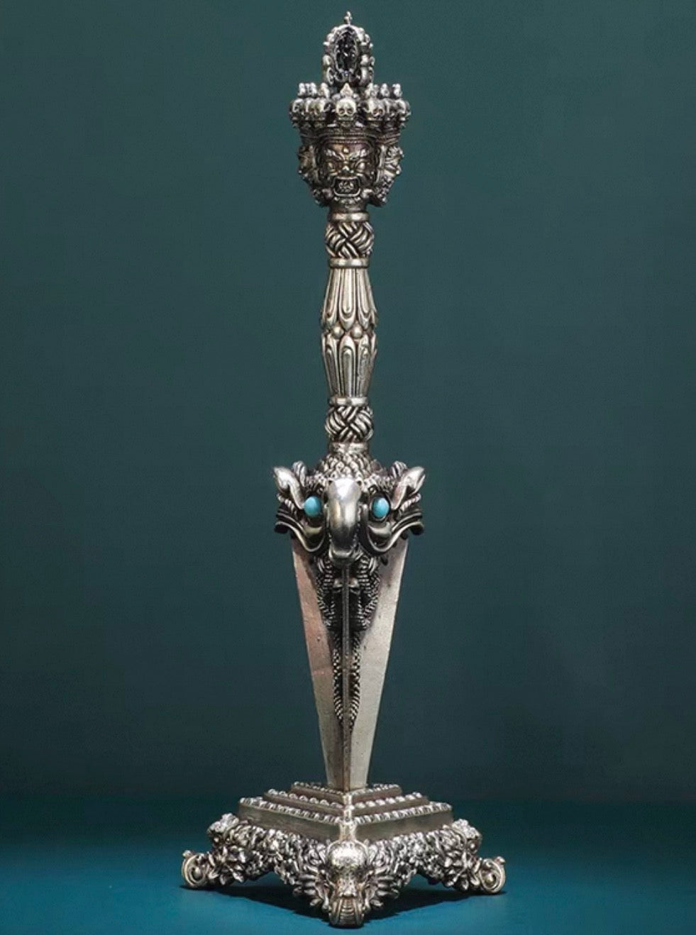 Handcrafted 8.5” Phurba Vajra Dagger Vintage Handmade Nepal Tibetan Pure Brass Amulet