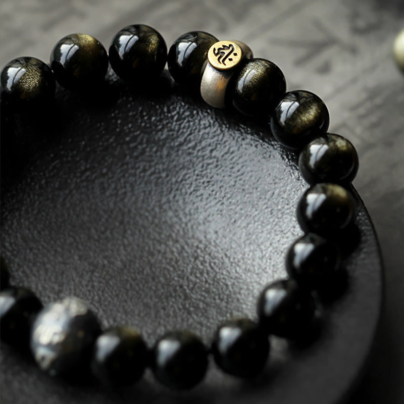 Buddha Stones Chinese Zodiac Obsidian Purification Bracelet