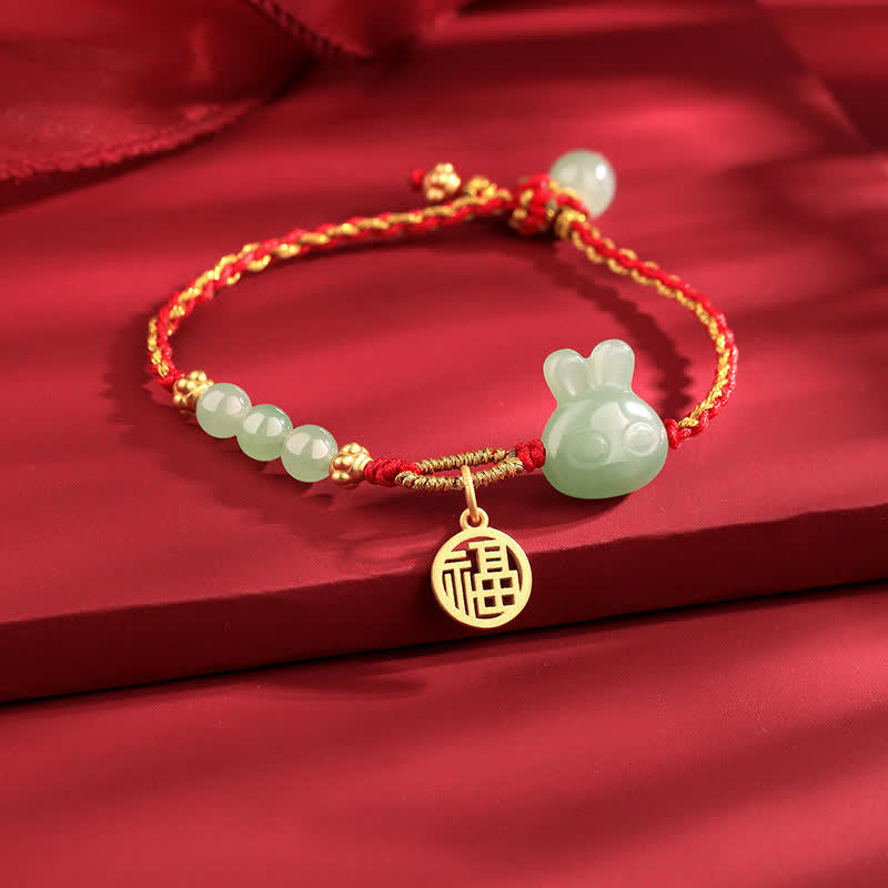 EverestArtstudios 925 Sterling Silver Year of the Rabbit Hetian Jade Happiness Luck Red String Bracelet