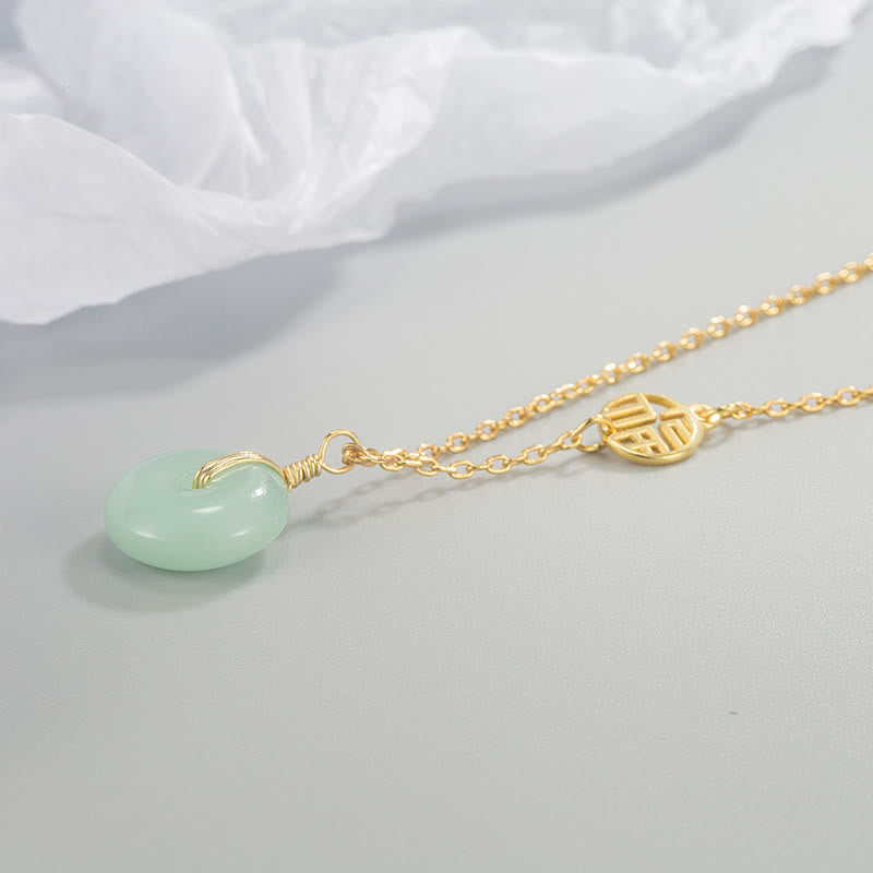 EverestArtstudios Jade Fu Character Copper Coin Peace Buckle Abundance Necklace Pendant