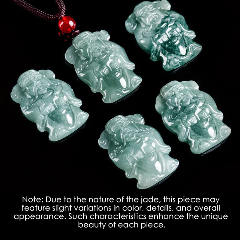 EverestArtstudios Natural Green Jade Chinese God of Wealth Caishen Ingot Abundance Necklace Pendant