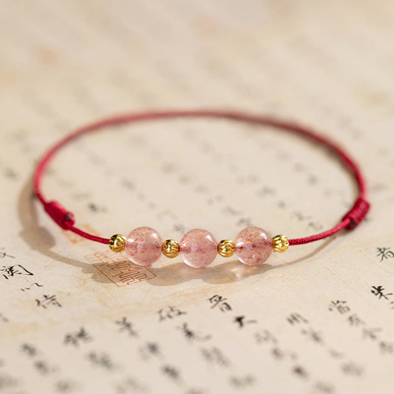 EverestArtstudios Strawberry Crystal Beads Luck Red String Anklet