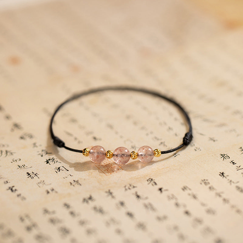 EverestArtstudios Strawberry Crystal Beads Luck Red String Anklet
