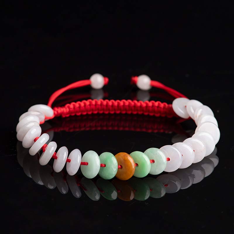 EverestArtstudios Round Jade Lucky Red String Weave Bracelet