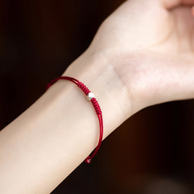 Buddha Stones 925 Sterling Silver Luck Bead Protection Red String Thin Cord Braided Bracelet
