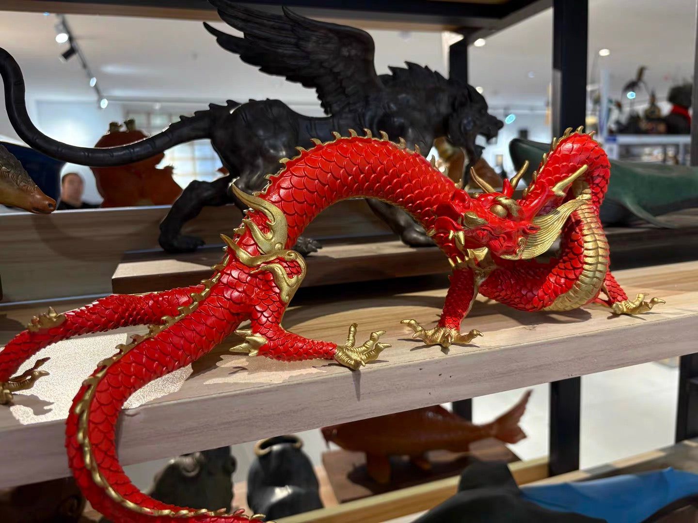 EverestArtStudios Multicolor Handcrafted Brass Dragon Statue: Tibetan Feng Shui Decor