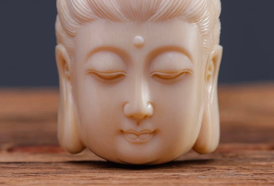 EverestArtStudios Natural Reclaimed Mammoth Ivory Guanyin Pendant, Hand Carved Buddha Head Necklace, Spiritual Amulet Gift, Meditation Jewelry