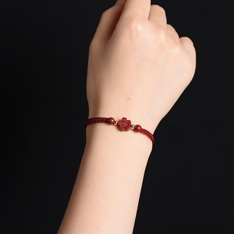 EverestArtstudios Four Leaf Clover Five-petal Flower Cinnabar Blessing Red String Bracelet