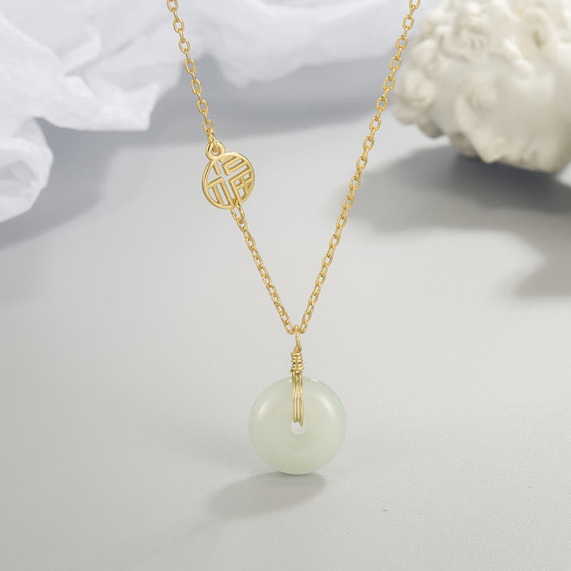 EverestArtstudios Jade Fu Character Copper Coin Peace Buckle Abundance Necklace Pendant