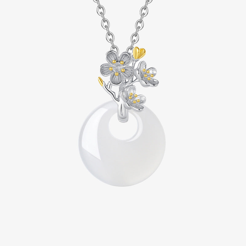 EverestArtstudios 925 Sterling Silver Round Chalcedony Twelve Months Flower Harmony Necklace Pendant