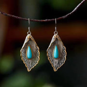 EverestArtStudios 925 Sterling Silver Turquoise Bodhi Leaf Pattern Protection Drop Dangle Earrings