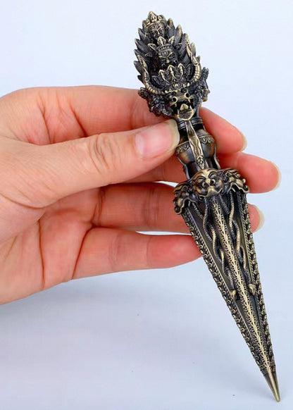 9” Phurba Vajra Dagger Vintage Handmade Nepal Tibetan Pure Brass Amulet