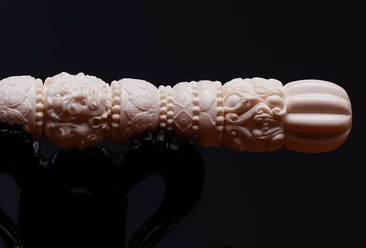 EverestArtStudios Natural Reclaimed Mammoth Tooth Vajra Dorje | Hand Carved Tibetan Buddhist Ritual Scepter | Fossil Meditation Altar Tool Gift