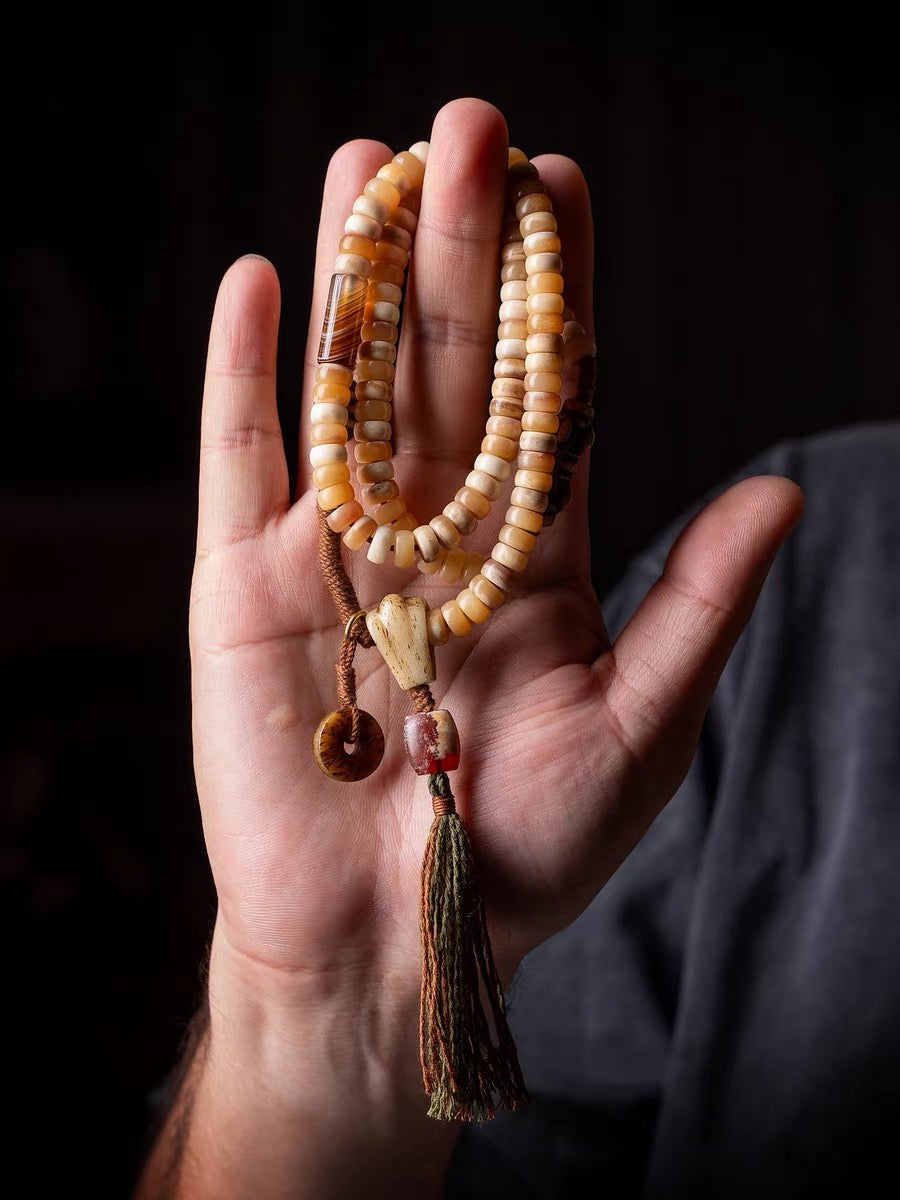 EverestArtStudios Original Tibetan-Inspired Horse Bone Mala Bracelet – Designer Meditation Beads | Handcrafted Bone Wrist Mala | Collectible Tibetan Style Bracelet