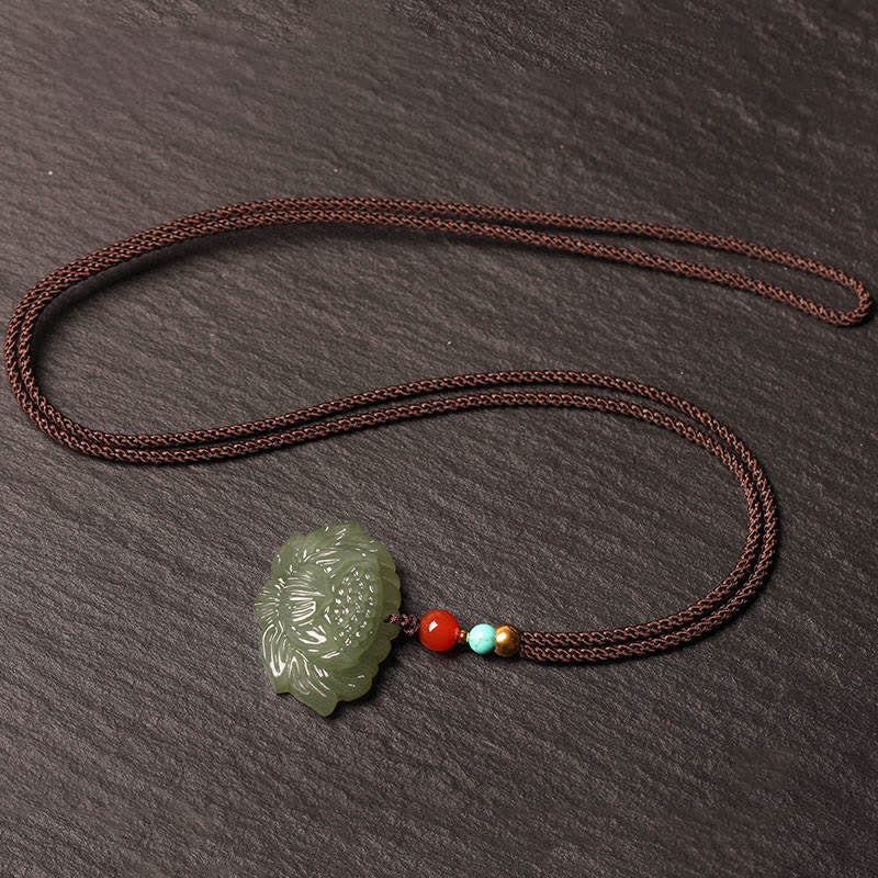 EverestArtstudios Hetian Cyan Jade Lotus Flower Success Necklace Pendant