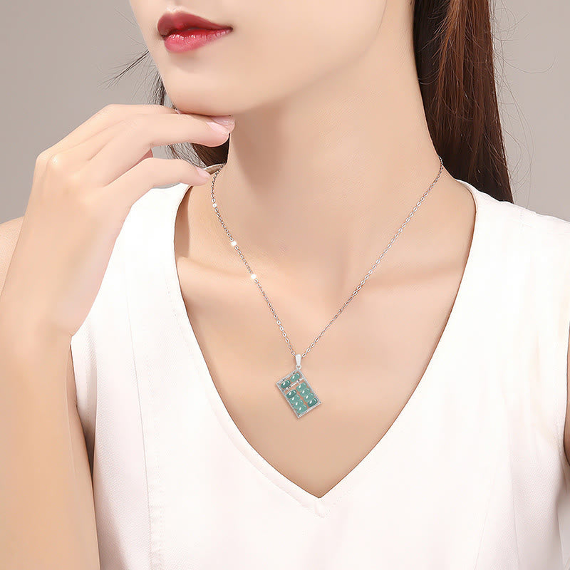 EverestArtstudios Natural Jade Abacus Pattern Abundance Titanium Steel Chain Necklace Pendant
