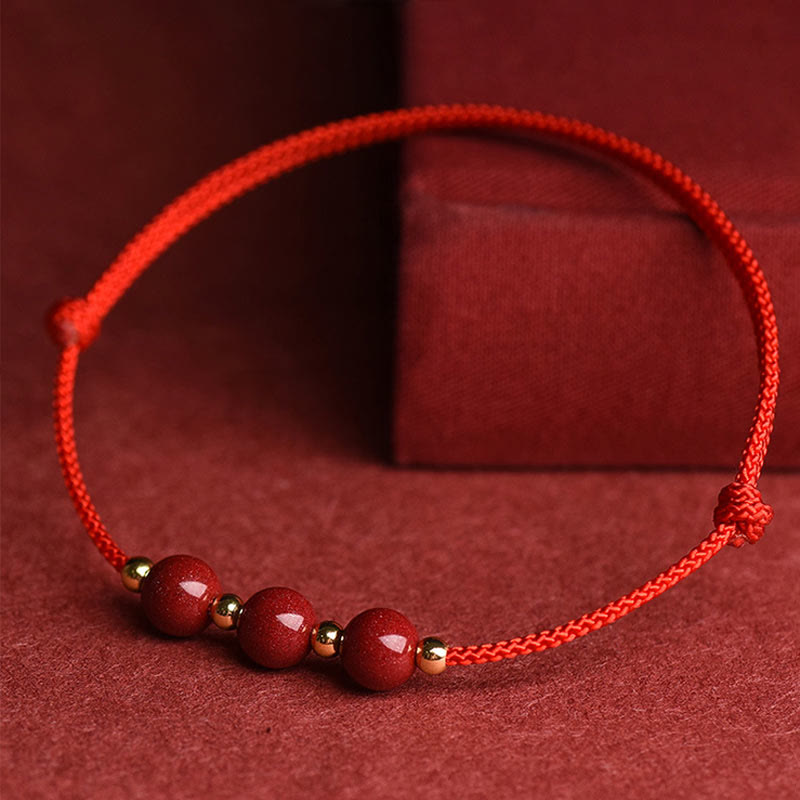 EverestArtstudios Natural Lucky Cinnabar Bead Blessing String Bracelet Anklet