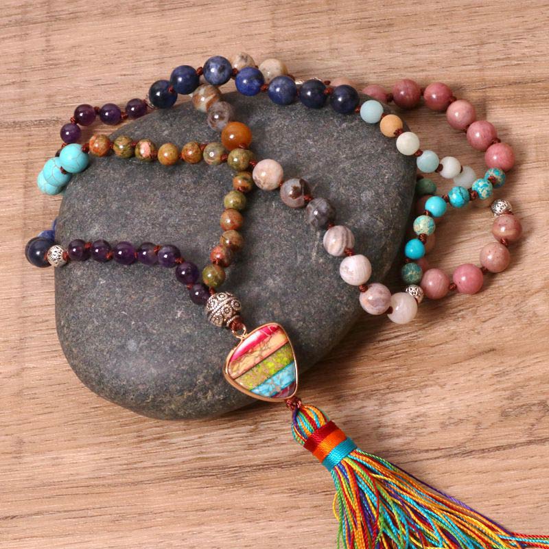 Buddha Stones Tibetan Turquoise Lazurite Lapis Lazuli Zebra Jasper Balance Necklace