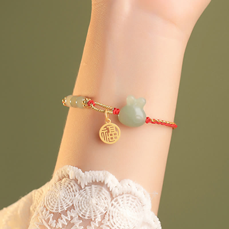 EverestArtstudios 925 Sterling Silver Year of the Rabbit Hetian Jade Happiness Luck Red String Bracelet