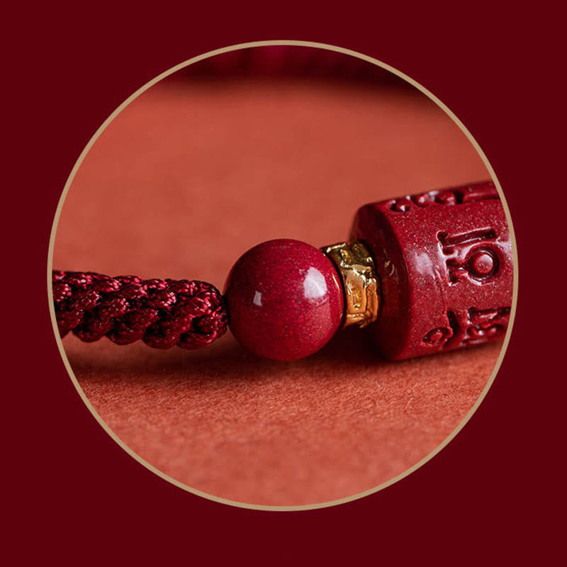 EverestArtstudios Tibet Cinnabar Om Mani Padme Hum Engraved Blessing Braided Bracelet