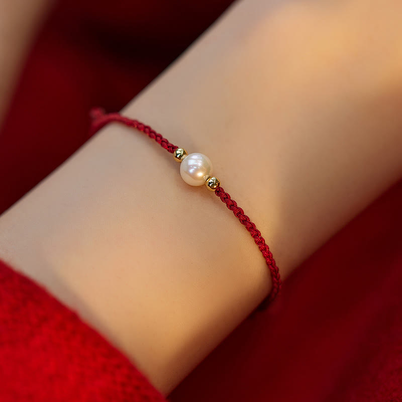 EverestArtstudios Natural Pearl Bead Luck Braid String Bracelet