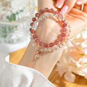 EverestArtStudios Strawberry Quartz White Crystal Money Bag Charm Positive Bracelet