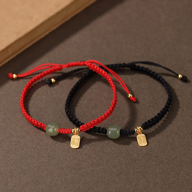 EverestArtstudios 925 Sterling Silver Hetian Jade Blessing Wealth Red String Bracelet