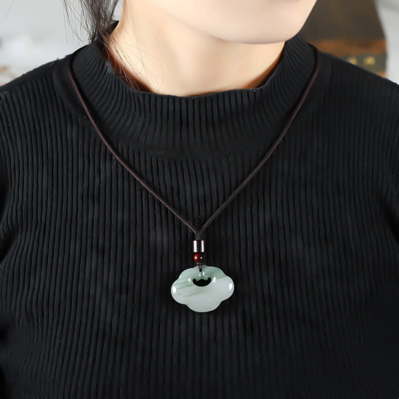EverestArtstudios Tianshan Jade Golden Silk Jade Chinese Lock Charm Abundance Necklace Pendant