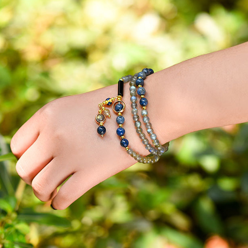 Buddha Stones Moonstone Lazurite Lapis Lazuli Calm Healing Positive Bracelet