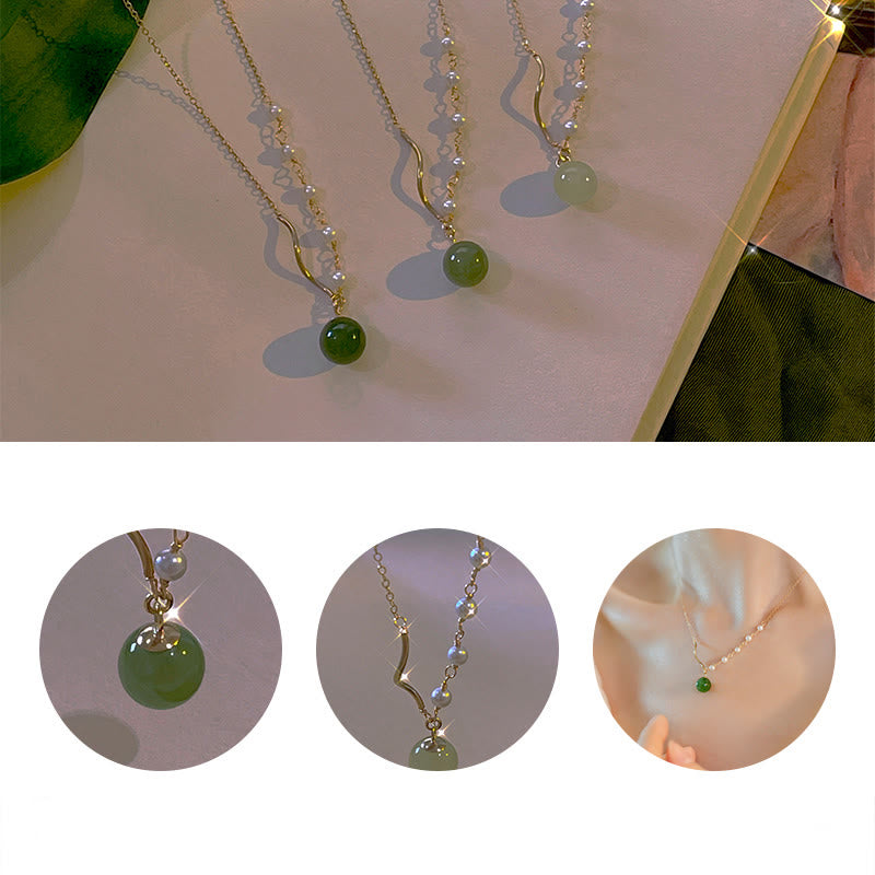 EverestArtstudiosNatural Hetian Jade Pearl Luck Bead Necklace Pendant
