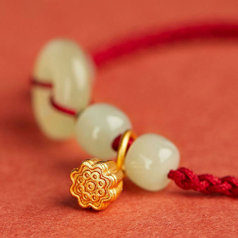 EverestArtstudios Round Peace Buckle Jade Lotus Happiness Abundance Wealth String Bracelet