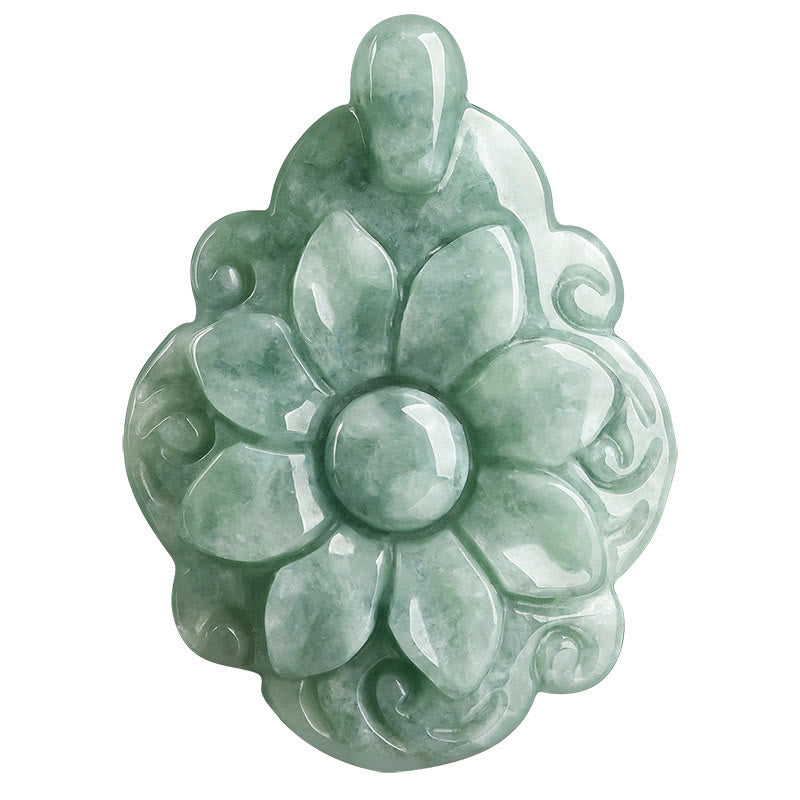 EverestArtstudios Natural Jade Kalanchoe blossfeldiana Flower Pattern Luck Necklace Pendant