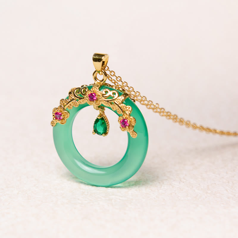 EverestArtstudios Green Chalcedony Peace Buckle Design Strength Necklace Pendant