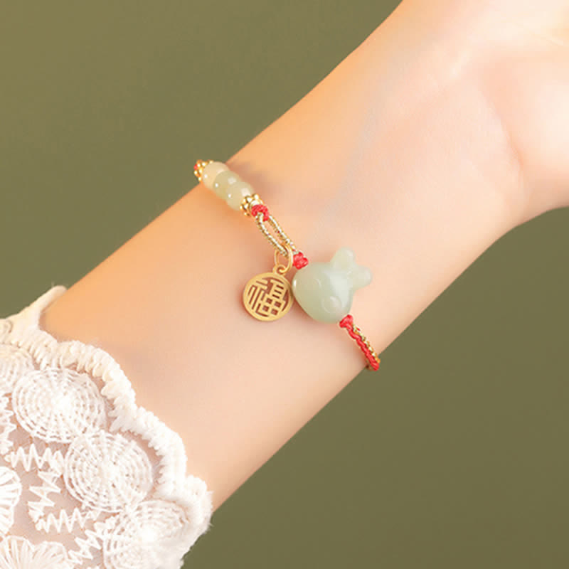 EverestArtstudios 925 Sterling Silver Year of the Rabbit Hetian Jade Happiness Luck Red String Bracelet