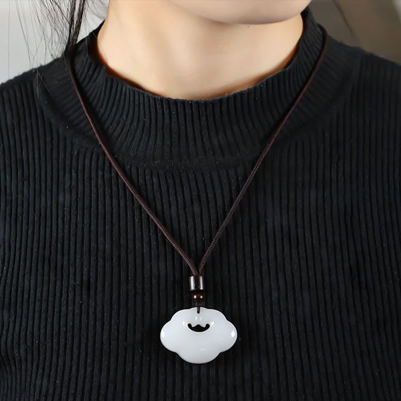EverestArtstudios Tianshan Jade Golden Silk Jade Chinese Lock Charm Abundance Necklace Pendant