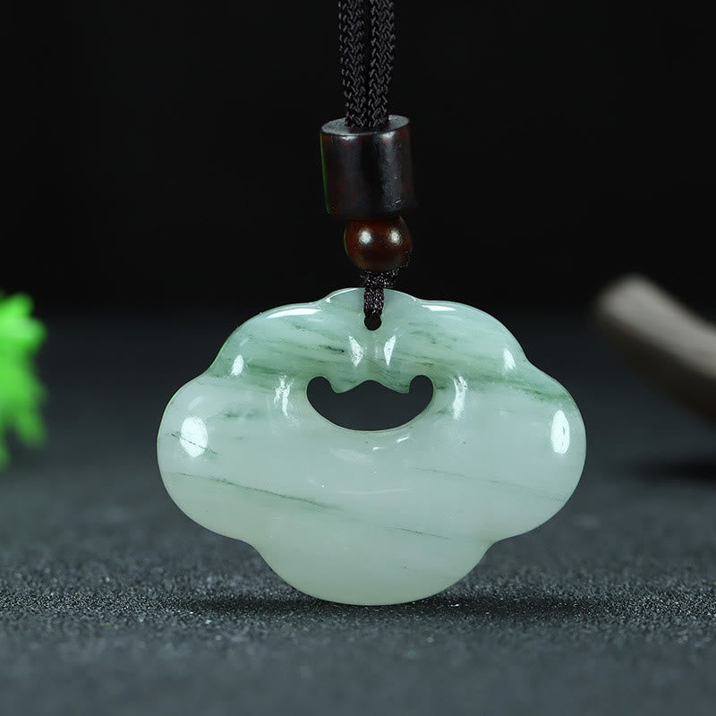 EverestArtstudios Tianshan Jade Golden Silk Jade Chinese Lock Charm Abundance Necklace Pendant