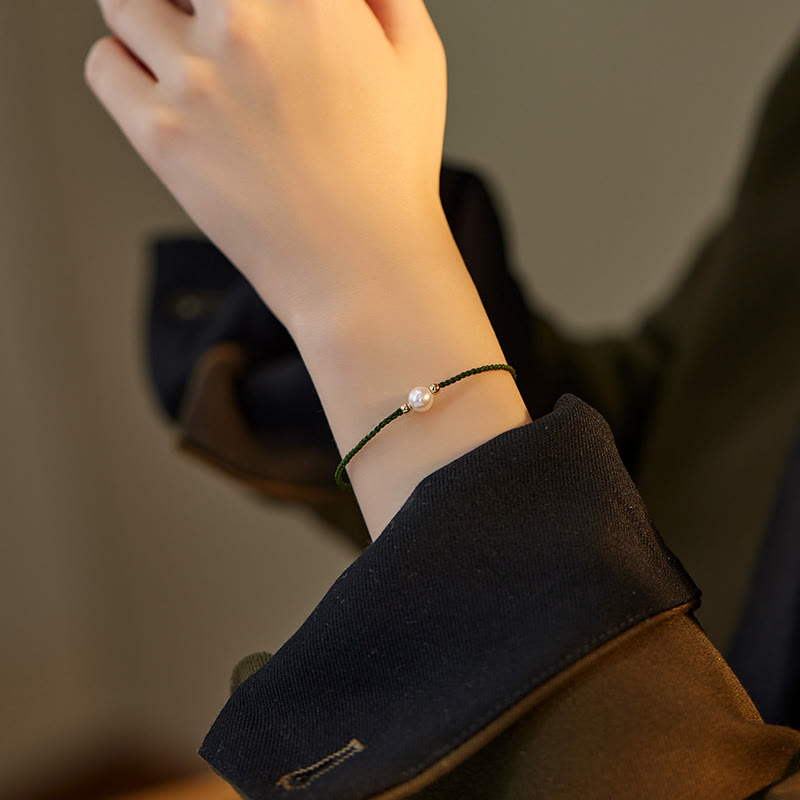 EverestArtstudios Natural Pearl Bead Luck Braid String Bracelet