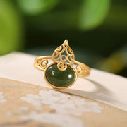 EverestArtstudios Gourd Cyan Jade Copper Coin Success Luck Adjustable Ring