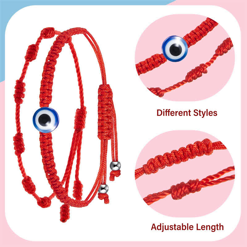 EverestArtstudios 4Pcs Evil Eye Seven Knot Red String Protection Bracelet